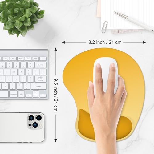 ITNRSIIET Ergonomic Mouse Pad, Cushioned Gel Wrist Rest, Non-Slip Base, Smooth Surface, Cute Multi-Color, 9.5 x 8.2 in, Yellow