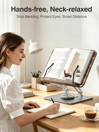 Tounee Adjustable Book Stand with 360° Swivel Base,Bright Silver