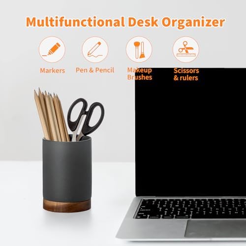 Ceramic Pen Holder for Desk, Pencil Cup, (Dark Grey, Set / 2)