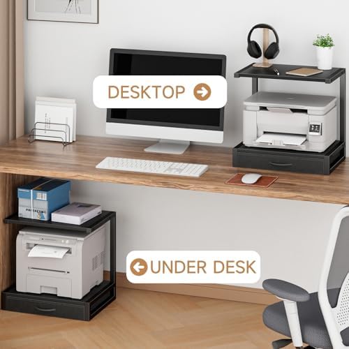 YAOHUOO 2-Tier Desktop Printer Stand with Fabric Drawer,17.3"x11.8" Black