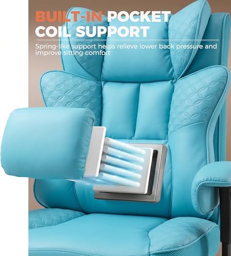 GTPLAYER Big and Tall Office Chair Wide Ergonomic Gaming Chair with Deluxe Embossing Designed Leather with Foot Rest,150°Reclining Adjustable Soft Armrests Pocket Spring Back Support and Pillow