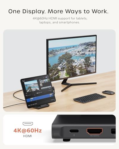 Satechi OntheGo Foldable USB-C Stand Hub, 4K/60Hz HDMI Display, Space Black