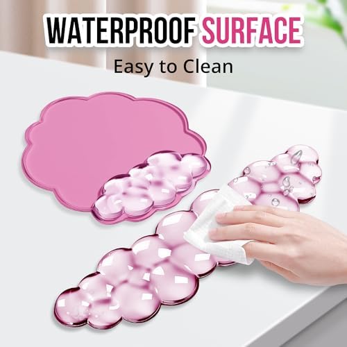 Keyboard Wrist Rest Set — Ergonomic Cloud Wrist Rest Keyboard and Mouse Pad, Non-Slip Desk Accessories for Office and Home（Pink）