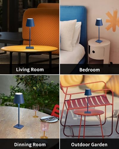 KDG 2 Pack Cordless Blue Table Lamps, Rechargeable Portable LED Desk Lamps