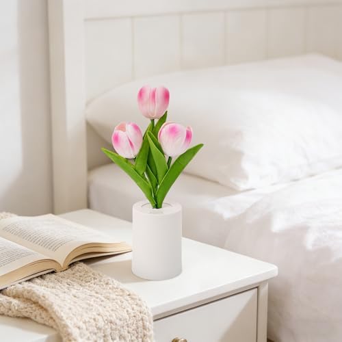 Artificial Pink Tulip Lamp, Bedroom Decor Light Birthday Gifts for Women