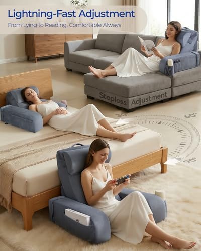 Kayfia Reading Pillow, 30-90° Stepless Adjust Angle & Height, Large, Grey