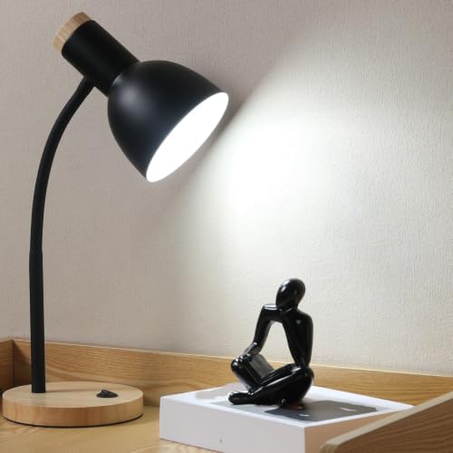 Adjustable Wooden Desk Lamp,Metal Shade Flexible Neck Table Lamp