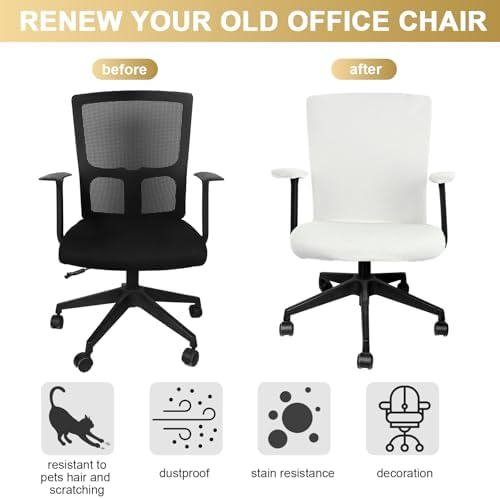 4 Pcs Office Chair Covers Pads Set, Square High Back, Cream, Lamb Fleece