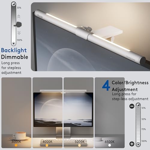 Quntis White Monitor Light Bar with Backlight, Desk Light with Remote
