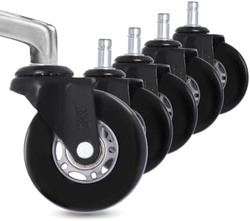 AXL 2.8” Heavy Duty Office Chair Caster Wheels Replacement, Universal Fit PU Rollers for Hardwood & Carpet, Scratch-Free & Noiseless (Set of 5) (Grey/Black, 2.8 inch Black Bracket)