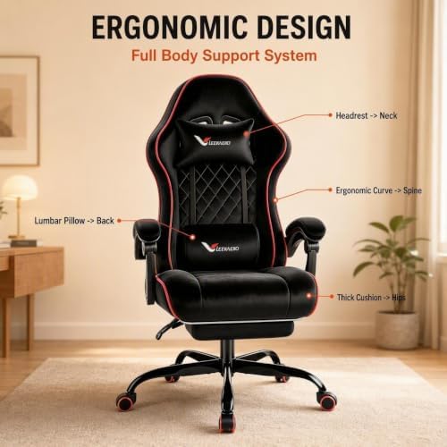 Fabric Gaming Chair for Adult, Comfortable Office Chair with Footrest