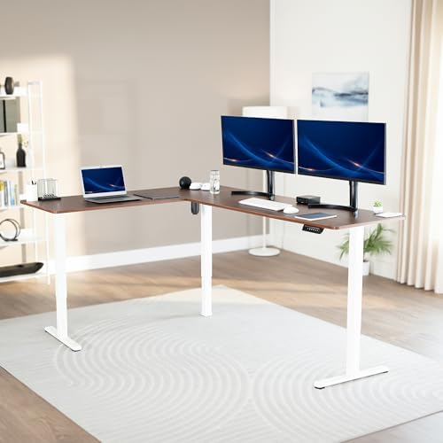 VIVO Dark Walnut 84 x 63 in Corner Standing Desk, DESK-E3CTWD-84