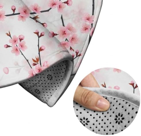 Large Machine Washable Circular Rugs, Home Decor Round Mat for Living Room Sofa Office Cherry Flowers Blossom Japanese Art, 24inch