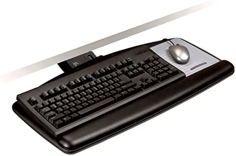 3M Sit/Stand Easy Adjust Keyboard Tray, 25.5 in. x 12 in. Wood Platform, 23 in. Track, Black, Wrist Rest and Mouse Pad