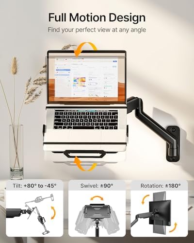 monTEK 2-in-1 Laptop Wall Mount, Fits 12–18" Laptops & 32" Monitors，Black
