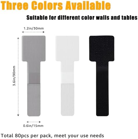 80PCS Hook and Loop Cable Straps, Cable Management Under Desk, Adhesive Cable Tie, Reusable Wire Organizer for Cords, Cord Management, Computer Accessories for Desk, Home Office Essentials, Black+Gray