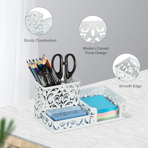 EasyPAG Desk Organizer with 3 Compartment for Pencil Sticky Note Holder and Office Accessories,White