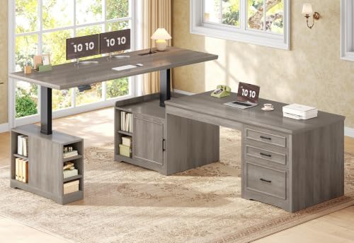 SEDETA Farmhouse L Shaped Standing Desk with Storage for Home Office, Grey