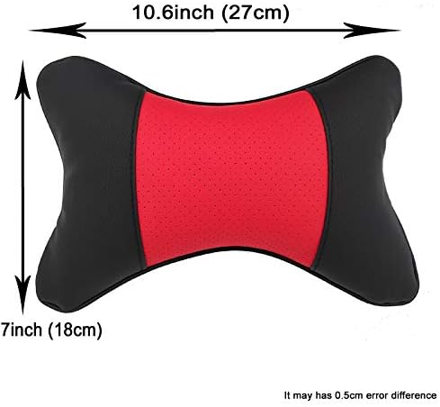 Car Neck Pillows 2pcs Pack Car Headrest Pillow Pu Leather Car Cervical Pillows for Traveling Car Pillows Filled by Fiber (Black Red)