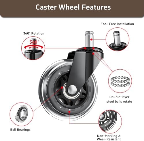Office Chair Wheels for Hardwood Floor, 10 Pack 3 Inch PU Casters
