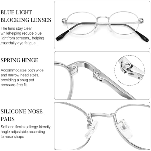 Dollger Oval Blue Light Glasses for Women Retro Anti Bluelight Blocker Glasses Men for Computer Small Metal Frame Eyeglasses