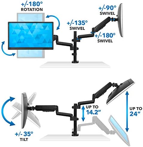 Mount-It! Dual Monitor Arm Desk Mount for 17–32" Screens, Gas Spring Adjustable Monitor Stand, Vertical Stack or Side-by-Side Setup, 17.6 lbs Each Arm, VESA 75x75 100x100, Clamp & Grommet Base MI-4762