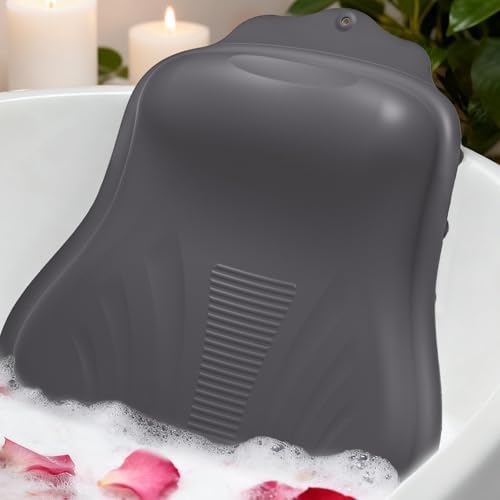 Bath Pillow for Tub, Adjustable Silicone Bathtub Pillows for Head and Neck, 0"–2.3" Neck Support, 34 Suction Cups, Easy to Clean, No Machine Wash Needed (Dark Gray)