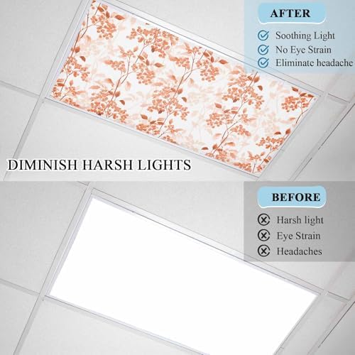 Orange Flower Magnetic Fluorescent Light Covers for Ceiling Lights 2 x 4 Feet,Flower Floral Botanical Spring Summer Office Classroom Kitchen Drop Ceiling Light Covers Lighting Filters Shade 3 Packs