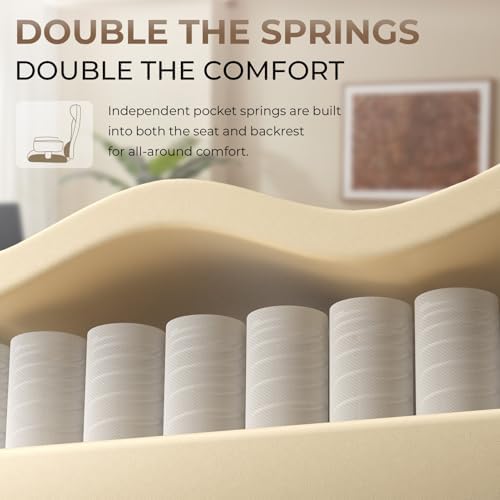 Dowinx Cross Legged Office Chair with Pivoting Armrests,Criss Cross Chair with Pocket Spring Seat & Back,Reclining Computer Gaming Chair with Footrest and Metal Base (Cream)
