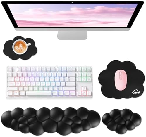 Sushret Cloud Wrist Rest for Computer Keyboard and Mouse Pad Set, Black