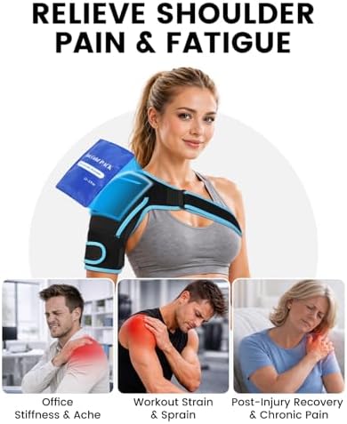 Shoulder Brace with Reusable Hot Cold Gel Pack, Rotator Cuff Support, L