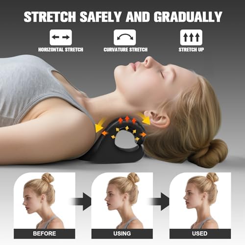 Neck Stretcher & Cervical Traction Pillow, TMJ & Shoulder Relief, Black