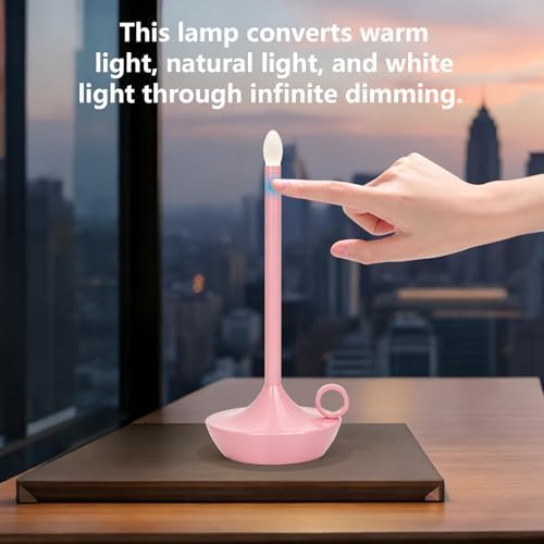 Cordless Table Lamp, Rechargeable LED Table Light, Portable Touch Dimmable (Pink)