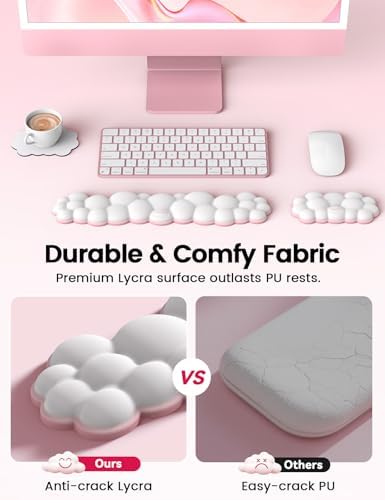 Vaydeer Cloud Keyboard Wrist Rest Set – Ergonomic Memory Foam Wrist Pad for Computer, Laptop & Gaming, Non-Slip Cute Desk Accessories for Office(Keyboard Rest + Mouse Rest + Coaster)