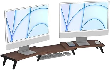 loukin Dual Monitor Stand Riser for Desk, 43.6"×8.2" Computer Stand, Brown