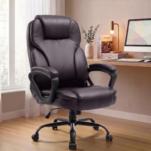 Ergonomic Office Chair with High Back, Comfy Desk Chair, Adjustable Executive Office Chair for Home Office, Big and Tall Computer Chair Heavy Duty, 360° Swivel, Faux Leather Brown