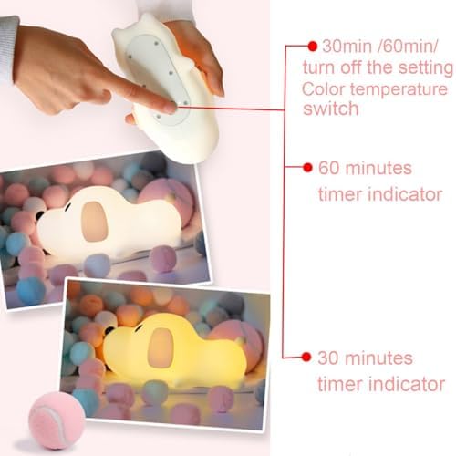 S NMT Silicone LED Papa Puppy Night Light Touch Sensor Switching Night Lamp, Transform Between Warm White 2700K and White 6500K, Safe SIL+ABS, Sleep Timer Setting for Kids Babies Bedside and Nursery