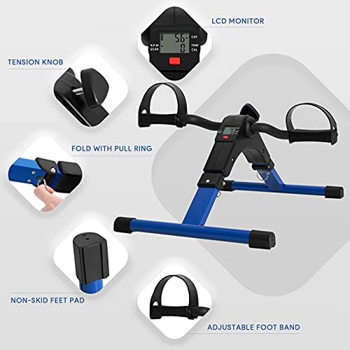 Folding Pedal Exerciser - Mini Exercise Bike Under Desk Bike Pedal Exerciser with LCD Display for Arms and Legs Workout, Portable Desk Bike Peddler Machine for Adults & Seniors