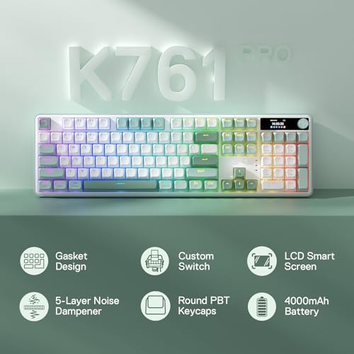 Redragon K761 PRO Wireless 104-Key Gasket Gaming Keyboard, Screen & Knob