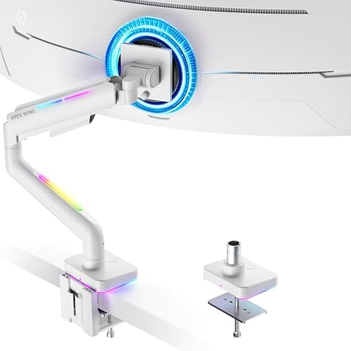 ARES WING Gas Spring Monitor Arm with RGB for 17-49 Inch Screen, White