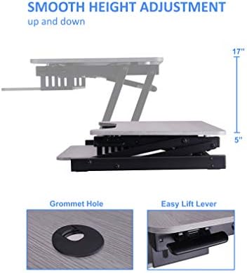 Rocelco 37.5" Height Adjustable Standing Desk Converter with Anti Fatigue Mat Bundle - Slide Out Retractable Keyboard Tray - Sit Stand Dual Monitor Riser - Computer Workstation - Gray (R DADRG-MAFM)