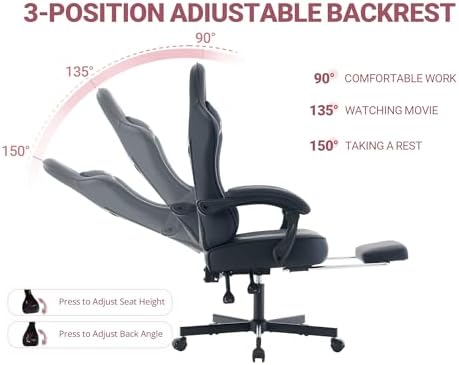 Mistpeople Gaming Chair, Ergonomic High Back Computer Chair with Footrest, Lumbar Support & Pocket Spring Cushion, Comfortable Swivel Home Office Desk Chair for Adults