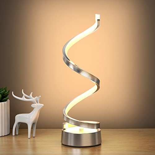 NUÜR Silver Infinity Spiral LED Table Lamp, Dimmable Bedside Lamp