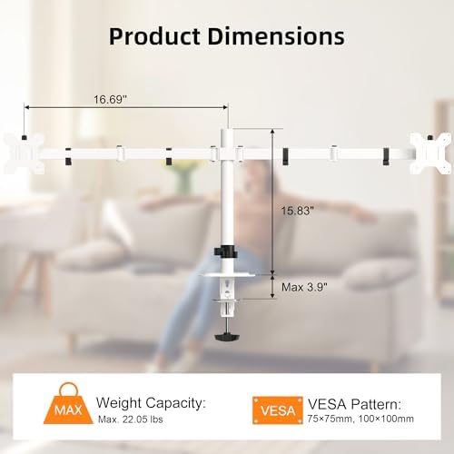 Pholiten Dual Monitor Stand for 2 Screens up to 38Inches, White
