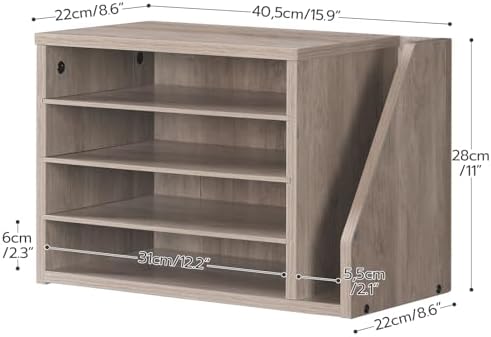 HOOBRO Mail Sorter, Literature Organizer with Adjustable Shelves, Paper Organizer for Office, Home, Wood Countertop Mail Sorter, File Holders, Magazines, Greige BG41WF01N1