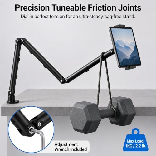 C-Clamp Tablet Mount with 30" Long Arm, Heavy Duty iPad Desk Stand for 4.7-15.6" iPad Pro/Air/Mini, iPhone, Samsung Galaxy Tab, Portable Monitor, 360° Swivel Holder for Office/Kitchen/Bedside