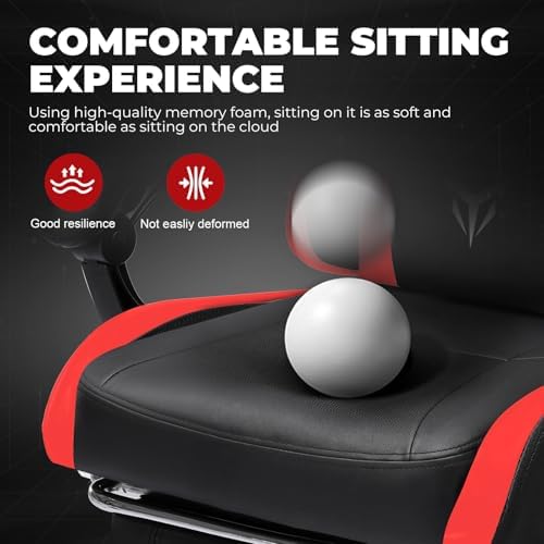GTPLAYER Gaming Chair High Back Computer Chairs with Foot Rest for Adults, Ergonomic Height Adjustable Recliner Chair 300lbs with Linkage Armrest and Lumbar Support for Home Office, Red