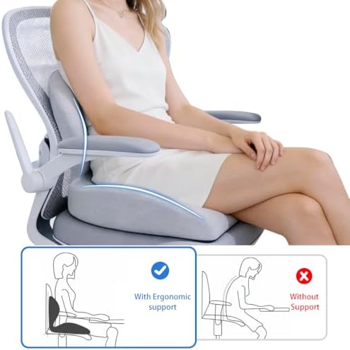 Adjustable Memory Foam Lumbar Cushion - Ergonomic Lower Back Support Pillow with Cotton Cover, Mid-Height Customizable Design for Office Chair, Car Seat, Long Sitting (Gray, Large)