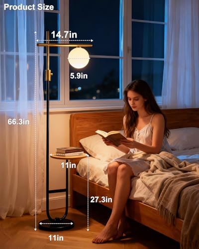 66IN Floor Lamp with Table, Modern Shelf Lamp for Living Room,Black