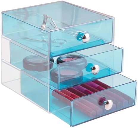 iDesign 3-Drawer Vanity Organizer, Aqua, 6.5" x 6.5" x 6.5"